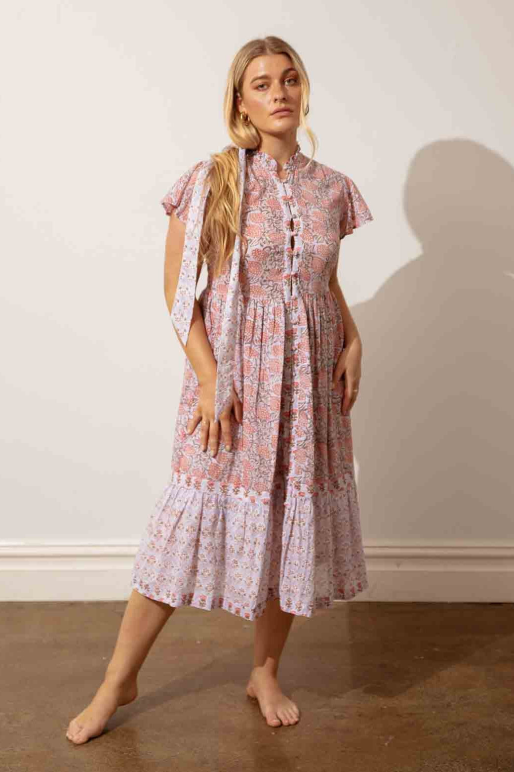 Corn Flower Ruffle Collar Midi