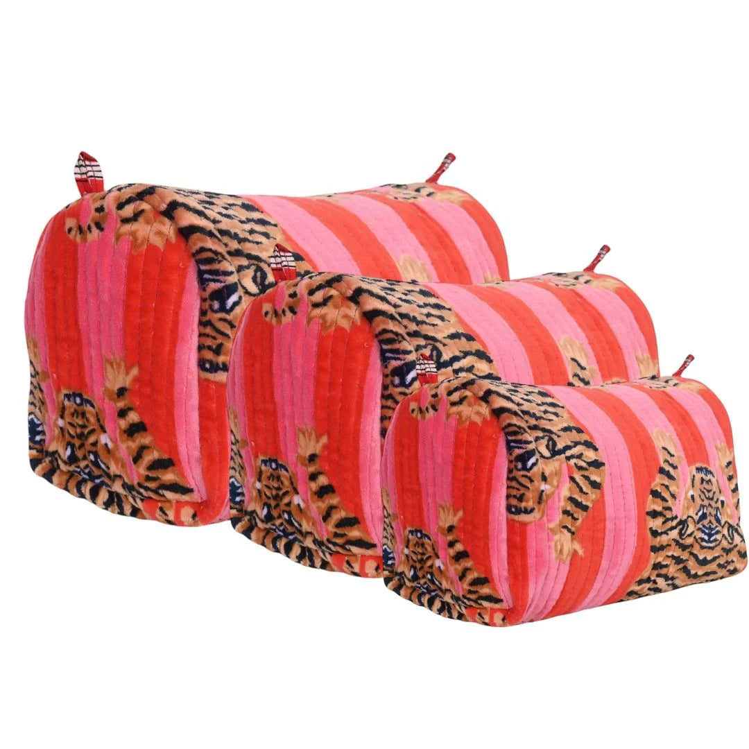 Tibetan Tiger Velvet 3 Piece Travel Set - Pink Orange