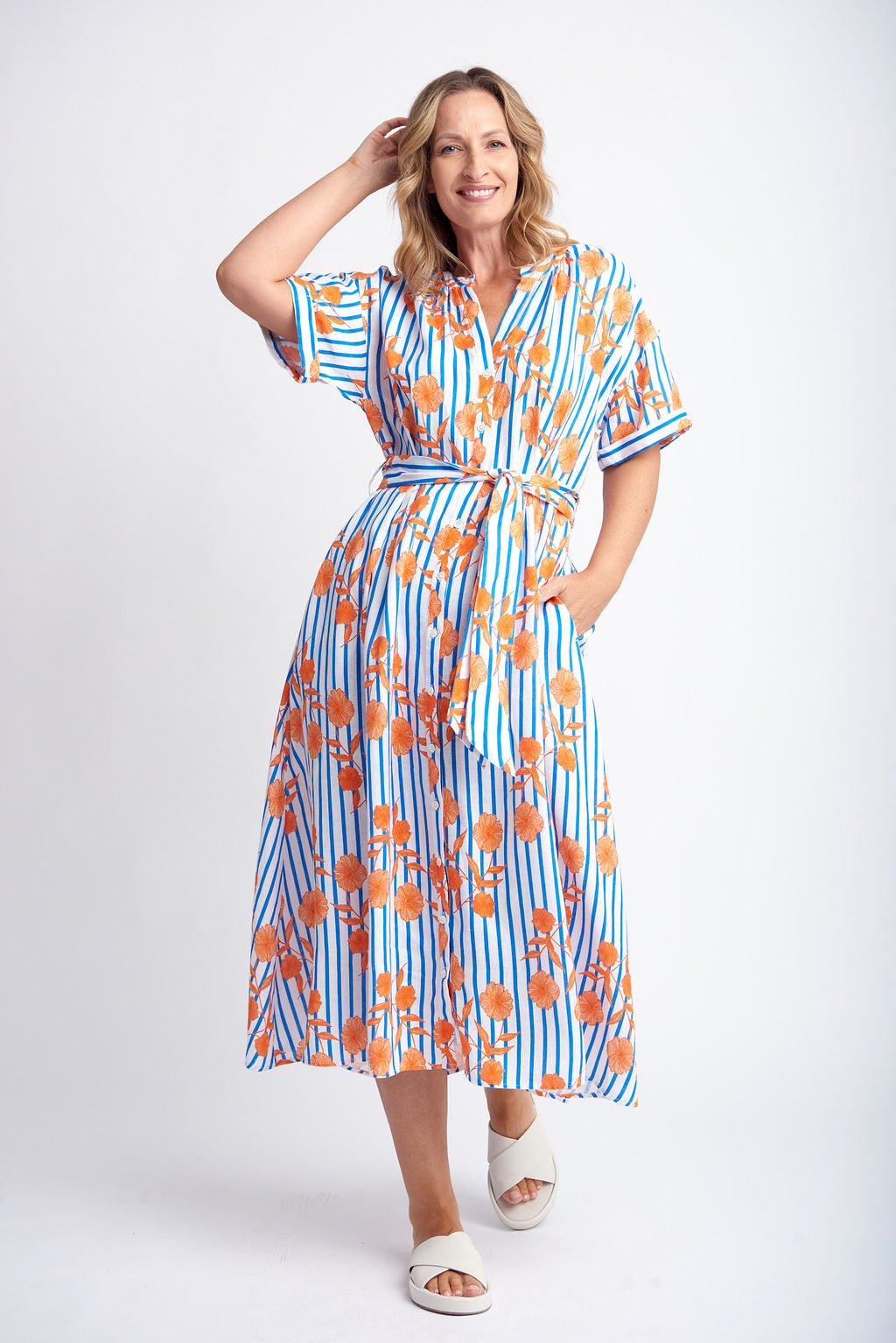 Striped A-Line Dress - Orange Print Seasons Emporium Striped A-Line Dress - Orange Print Seasons Emporium