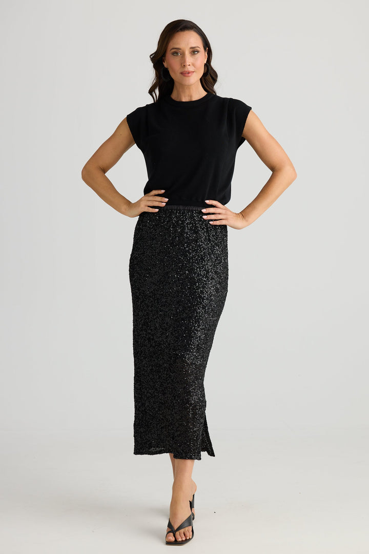 Brave & True Razzle Skirt Black Sequin