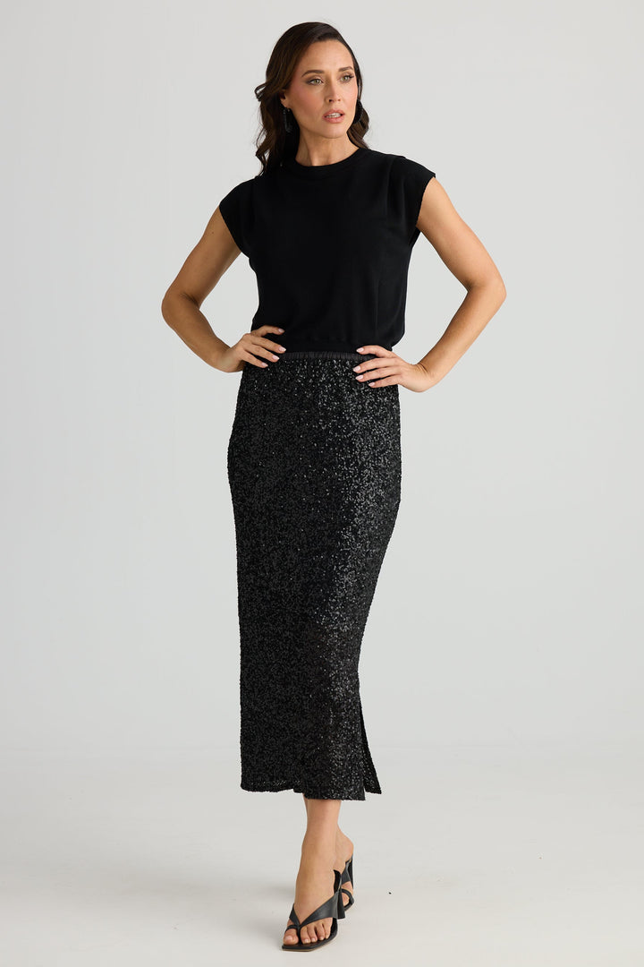 Brave & True Razzle Skirt Black Sequin