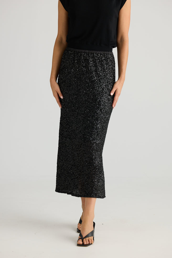 Brave & True Razzle Skirt Black Sequin