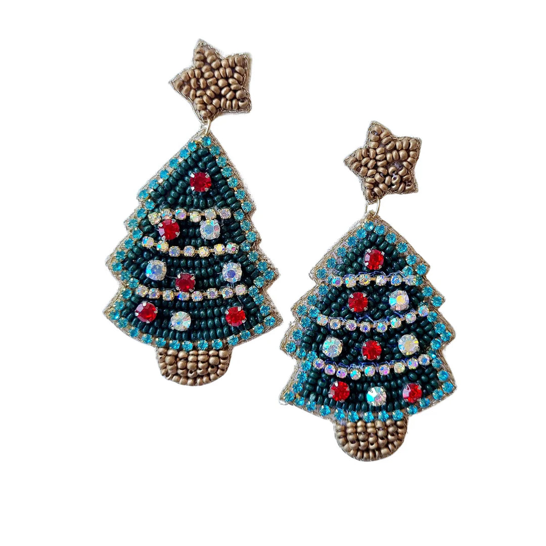 Beaded Christmas Tree Earring Multi