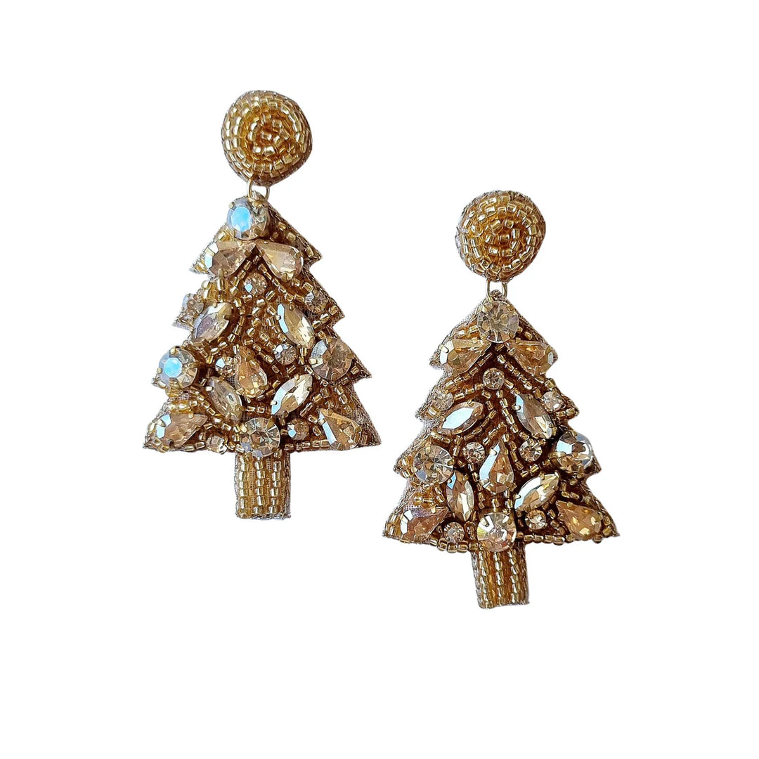 Beaded Christmas Tree Earring Gold