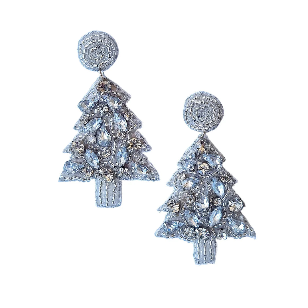 Beaded Christmas Tree Earring Silver