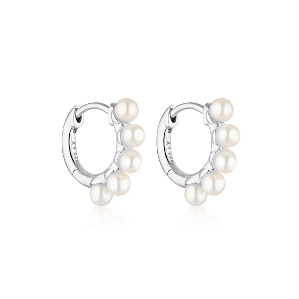 Wake Pearl Huggie Earrings - Silver