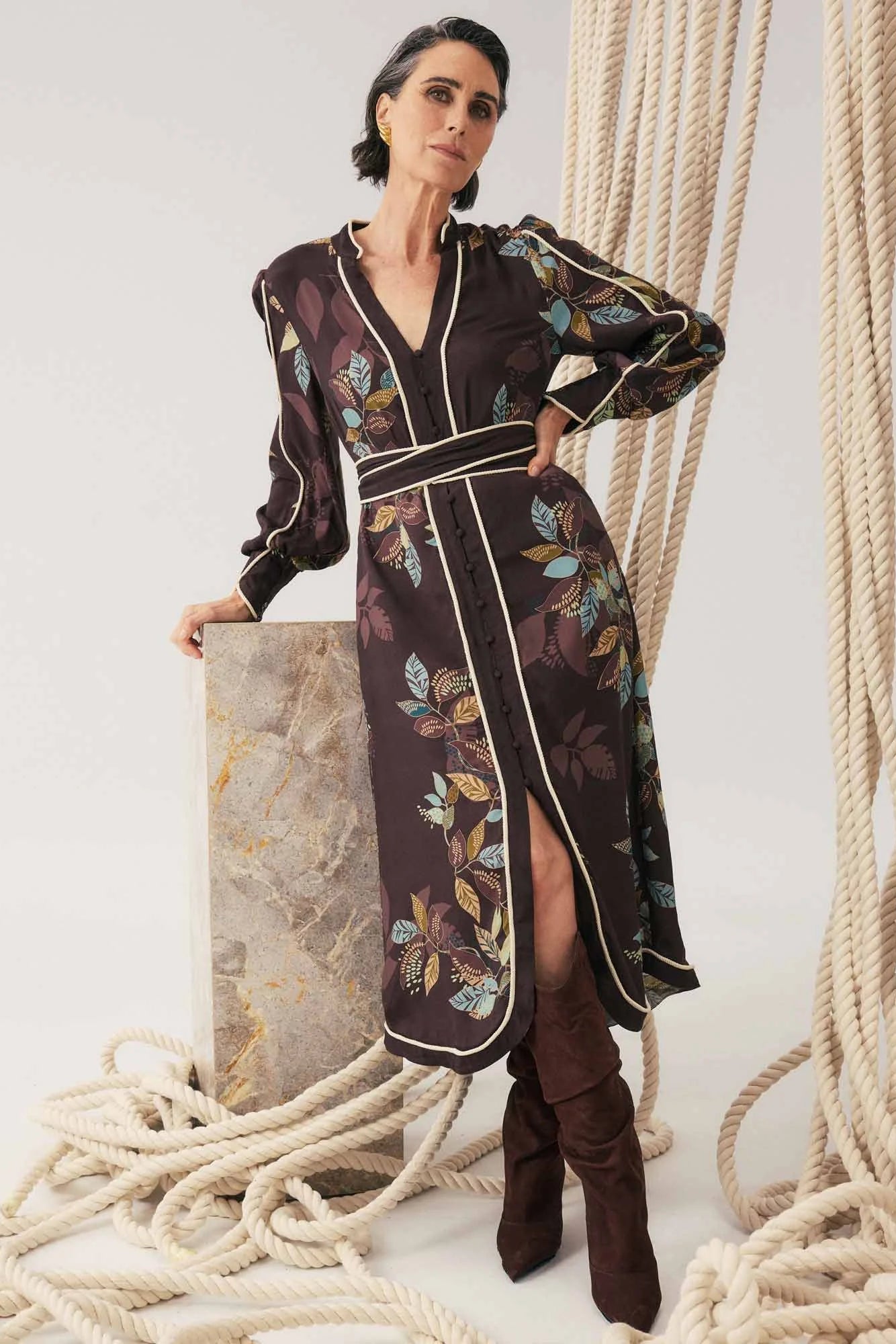 Camille Viscose Faile Curved Hem Dress - Ember Vines – Seasons