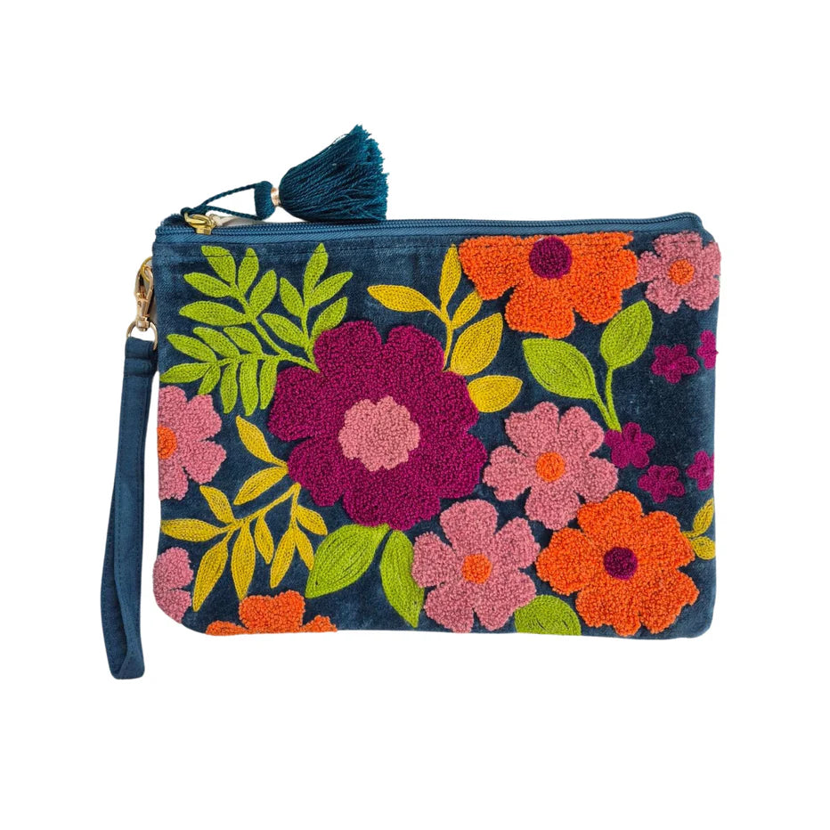 Velvet Pouch - Blue Floral