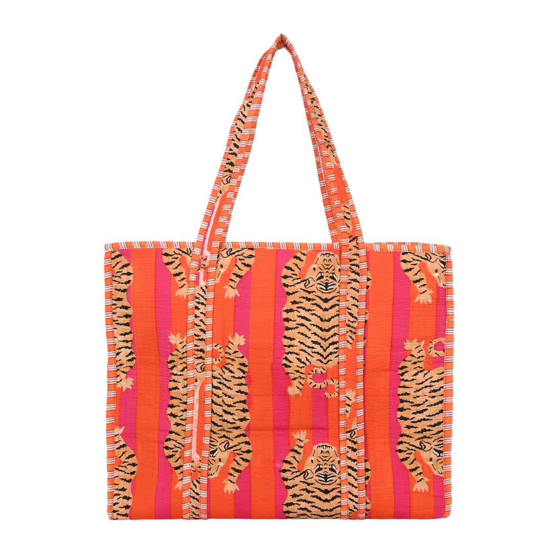 Tibetan Tiger Cotton Tote - Pink Orange