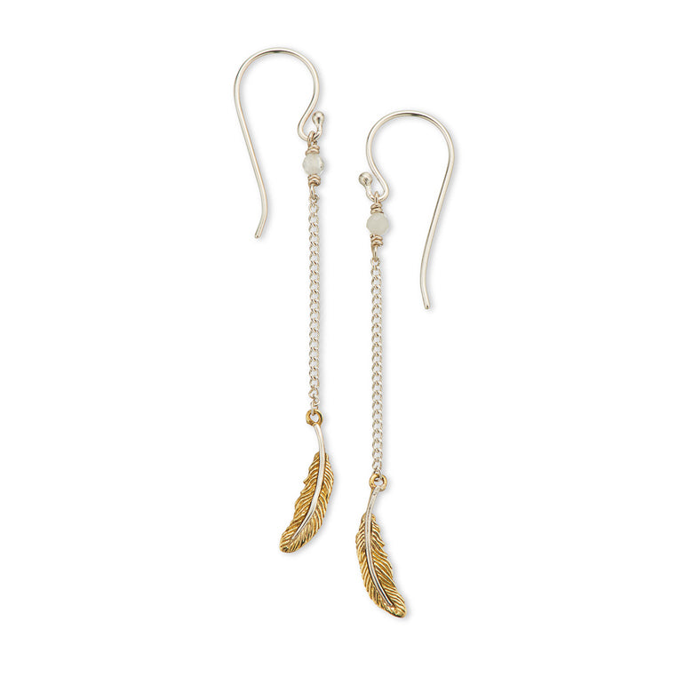 Palas Jewellery Earrings - Feather & Quartz Chain Drop