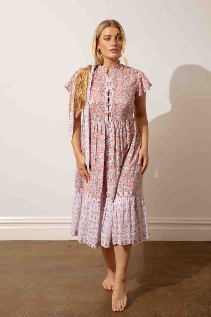 Corn Flower Ruffle Collar Midi - Silver Rose