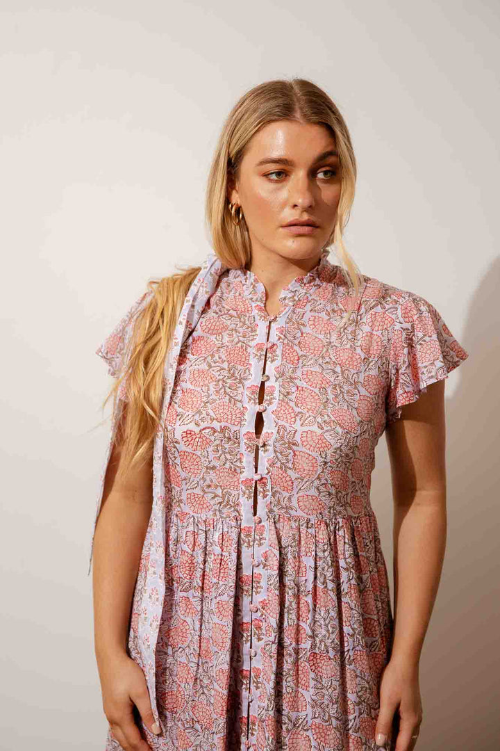 Corn Flower Ruffle Collar Midi - Silver Rose