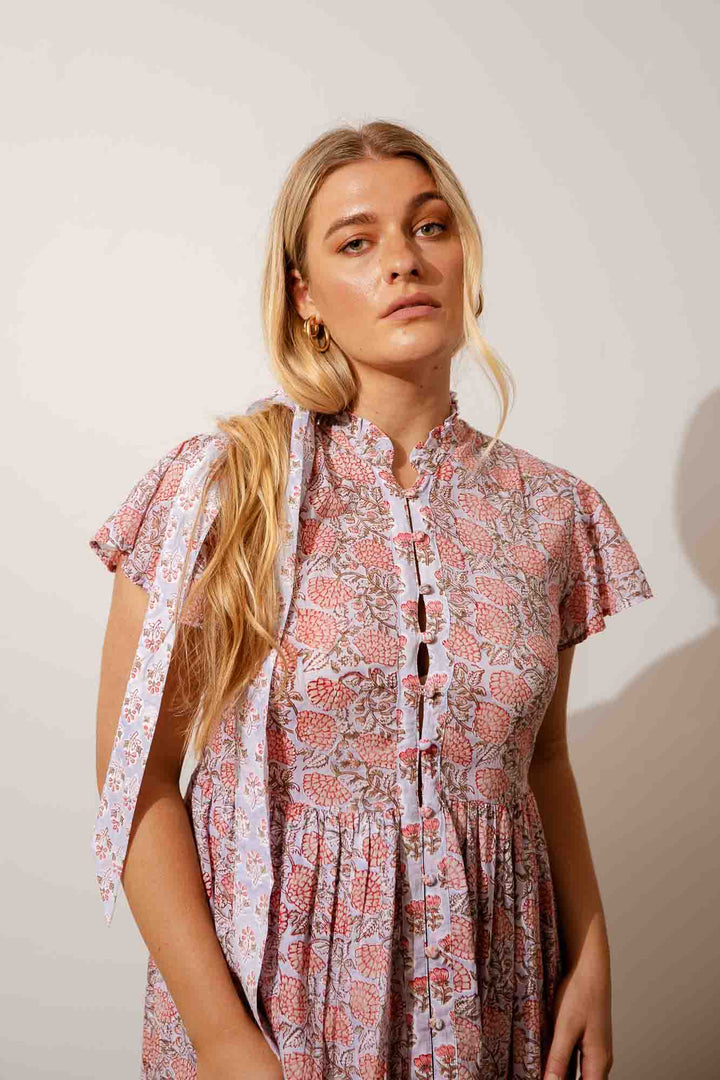Corn Flower Ruffle Collar Midi - Silver Rose