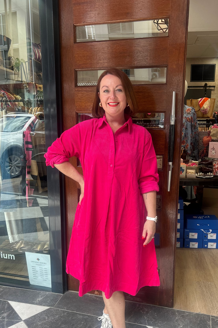 Overshirt Cord Dress - Magenta