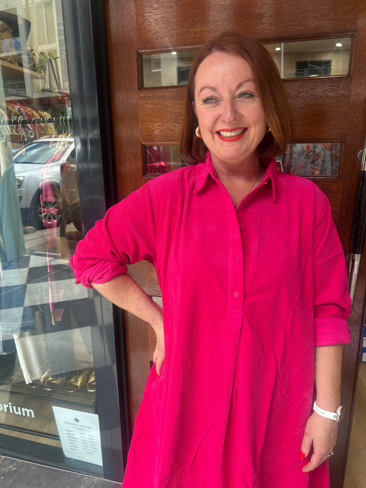 Overshirt Cord Dress - Magenta
