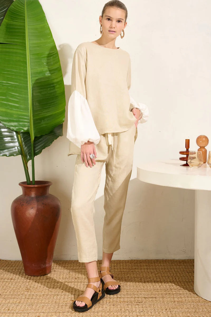 Falling Bell Sleeve Top - Acacia Linen