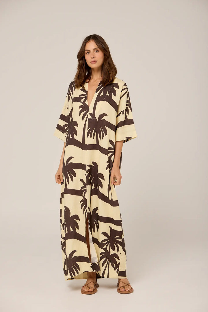 Tulum Maxi Dress - Cocoa Palma Print