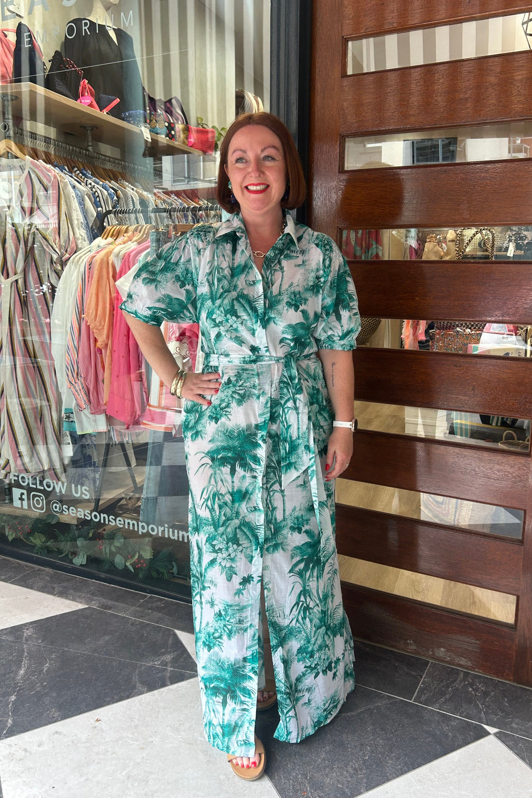 Lola
Stevie Shirtdress - Luxe Palm Green