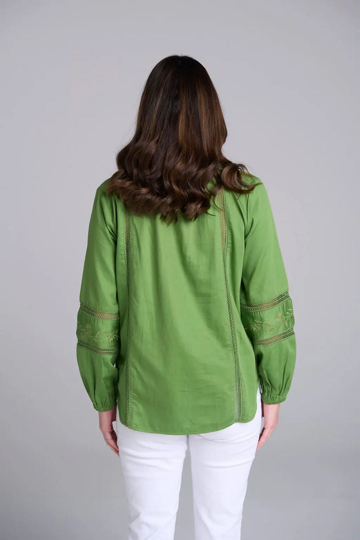 Cotton Ladder Detail Blouse - Banana Palm