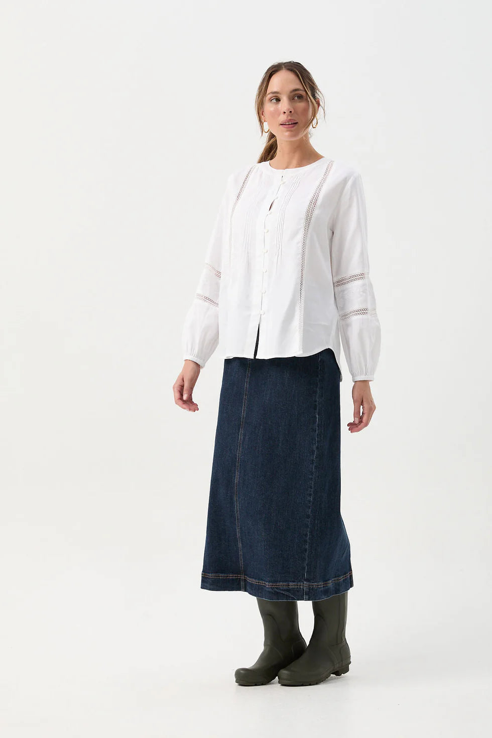 Cotton Ladder Detail Blouse - White