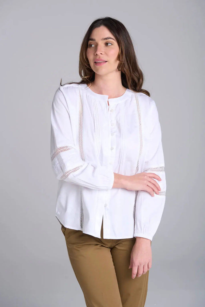Cotton Ladder Detail Blouse - White