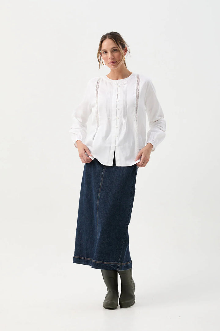 Cotton Ladder Detail Blouse - White