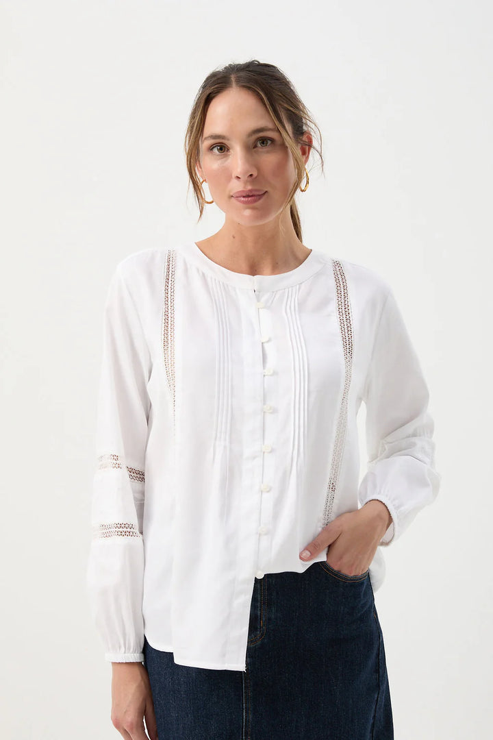 Cotton Ladder Detail Blouse - White