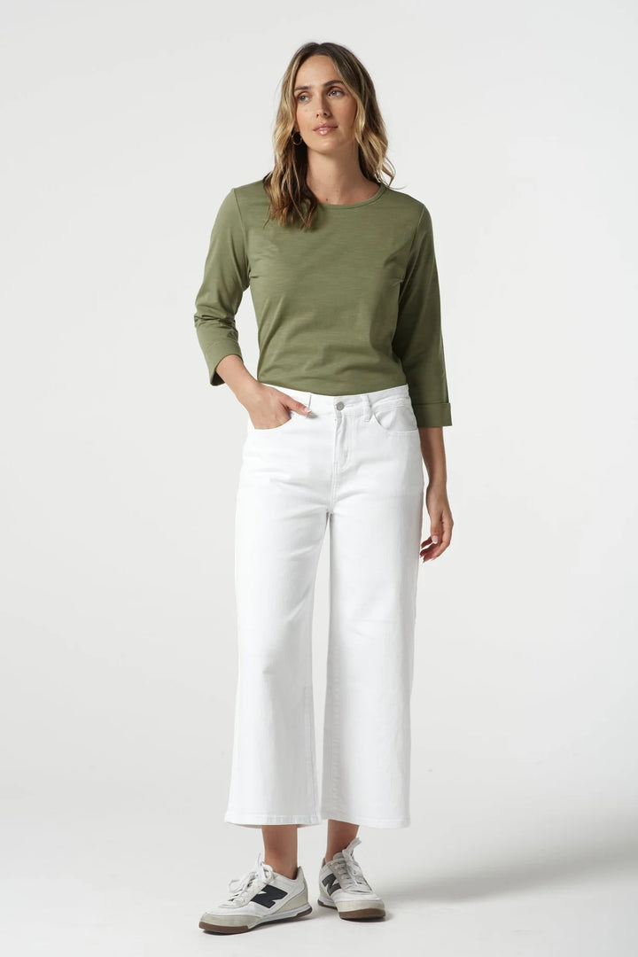 5 Pocket Crop Wide Leg Jean - White