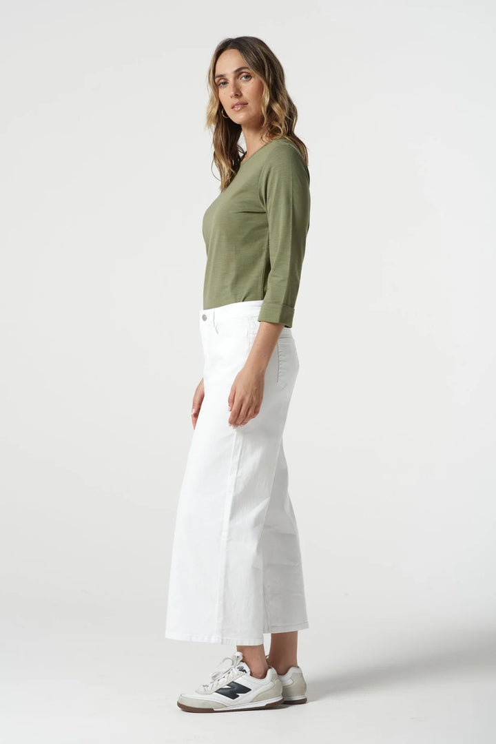5 Pocket Crop Wide Leg Jean - White