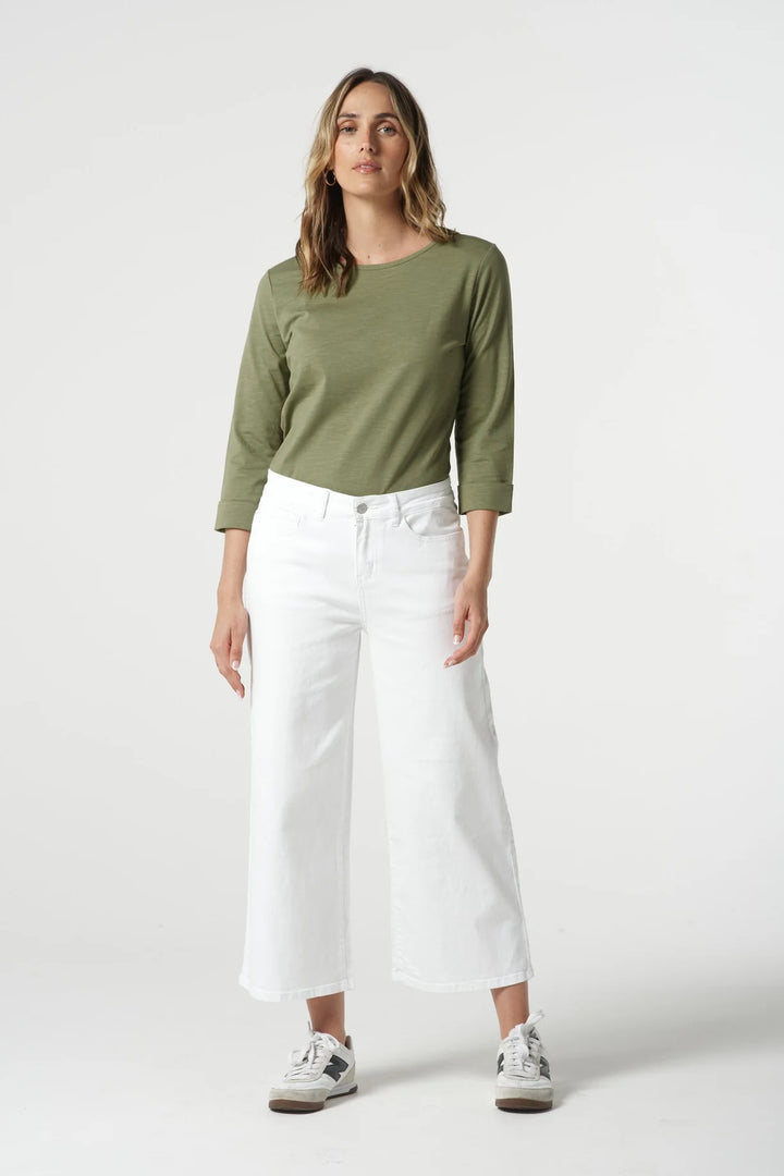 5 Pocket Crop Wide Leg Jean - White