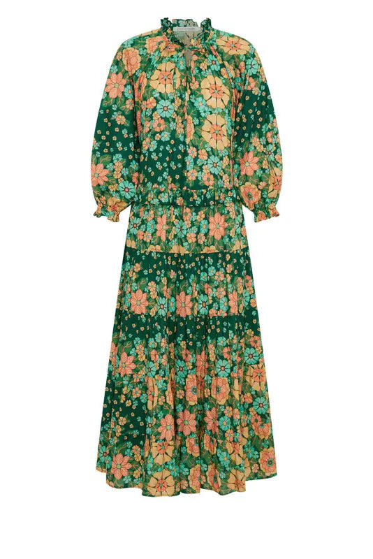 Poseidon Ruffle Neck Maxi Dress - Emerald