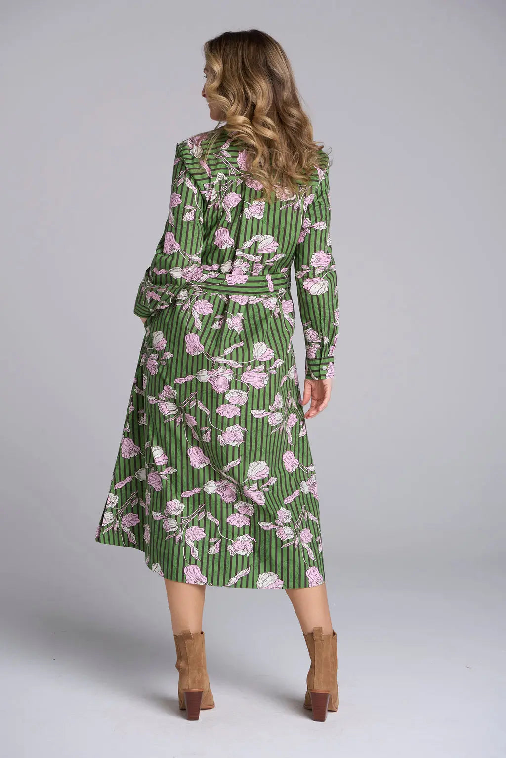 Midi Shirt Dress - Leaf Green Print