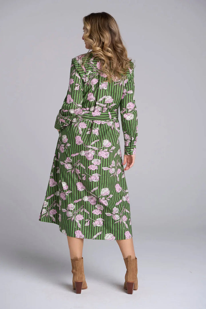Midi Shirt Dress - Leaf Green Print