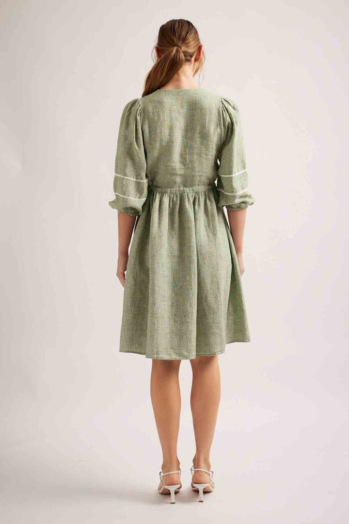 Ada Dress - Olive Houndstooth