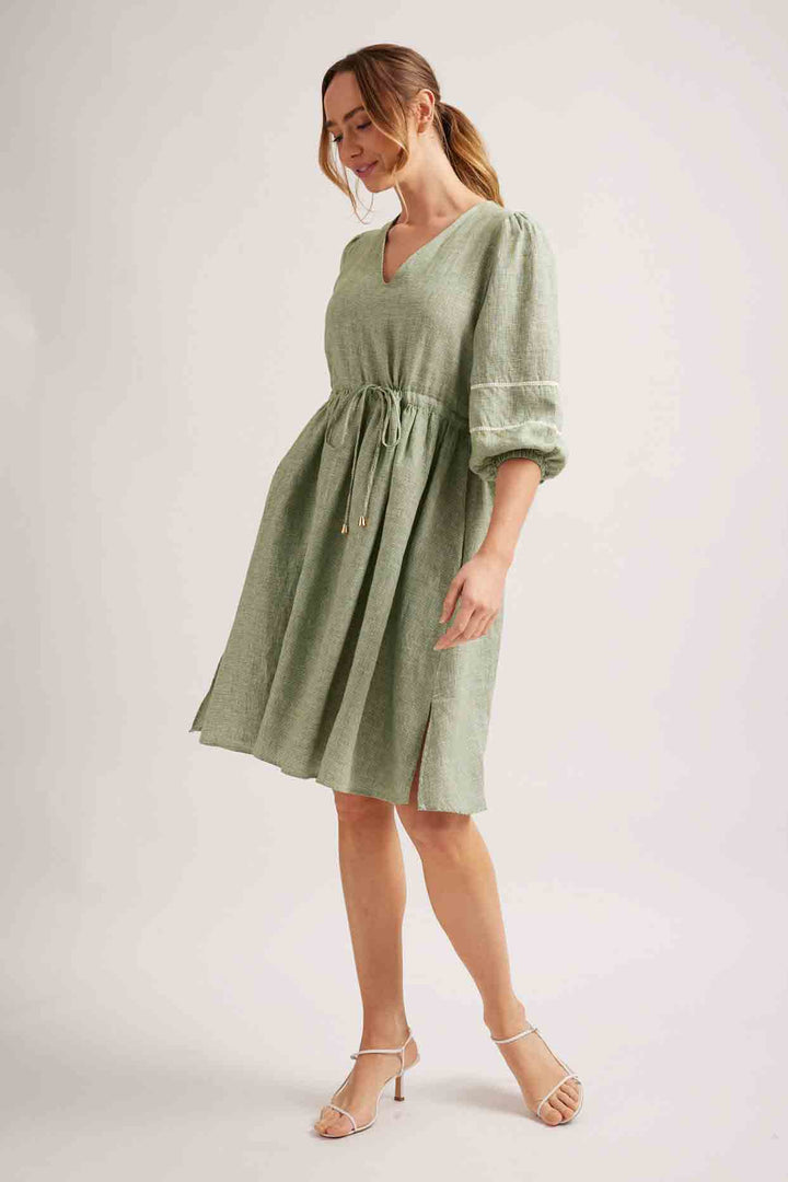 Ada Dress - Olive Houndstooth
