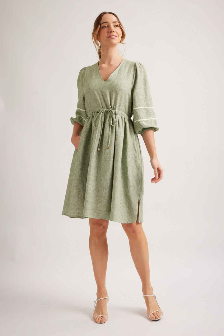 Ada Dress - Olive Houndstooth