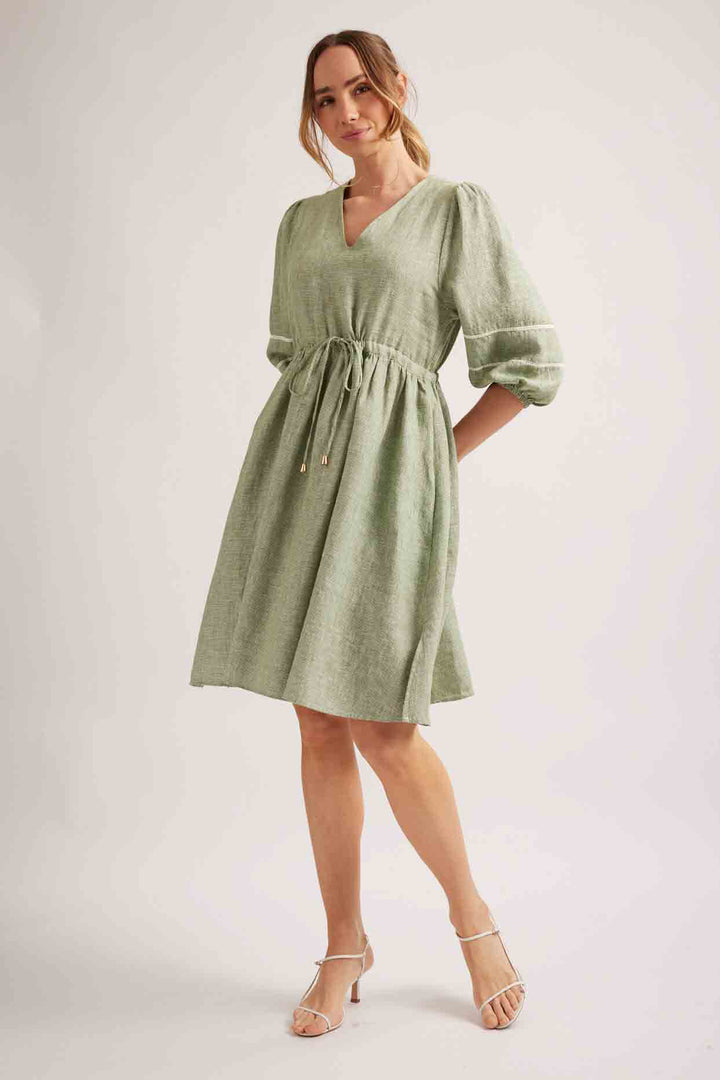 Ada Dress - Olive Houndstooth