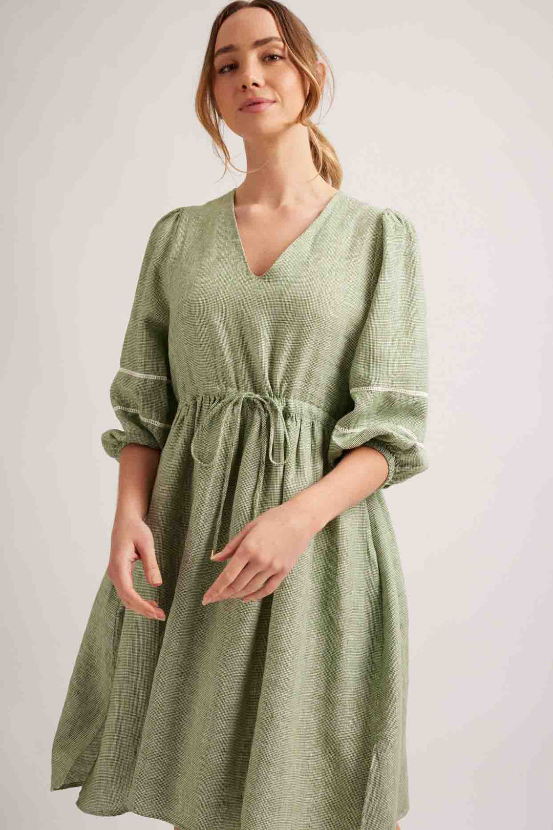 Ada Dress - Olive Houndstooth