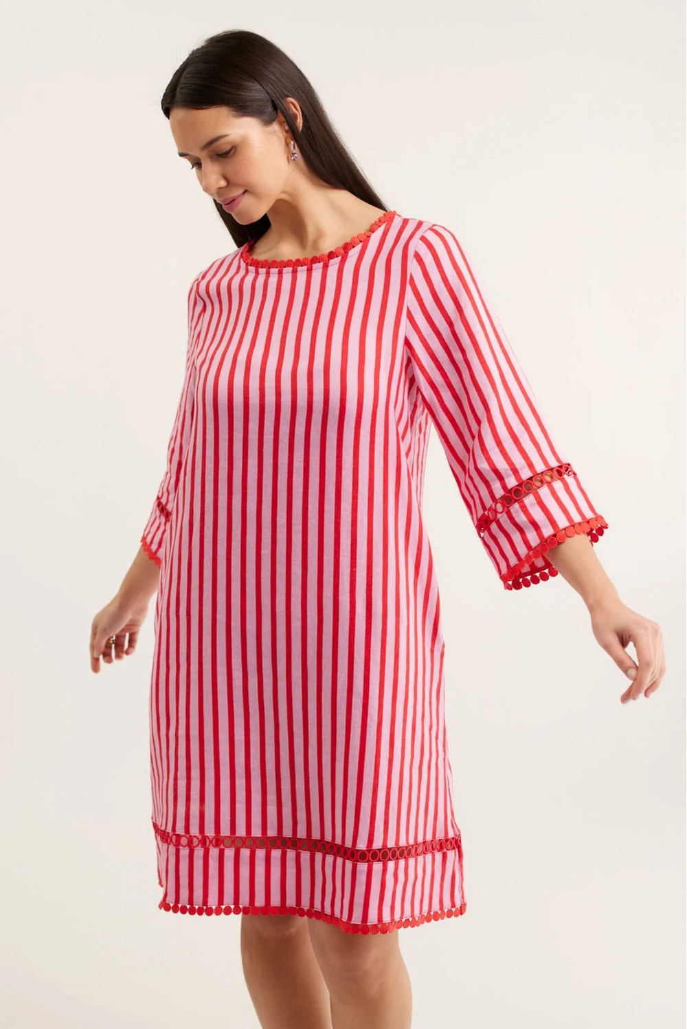 Alessandra Claire Bretton Linen Dress Pink Red