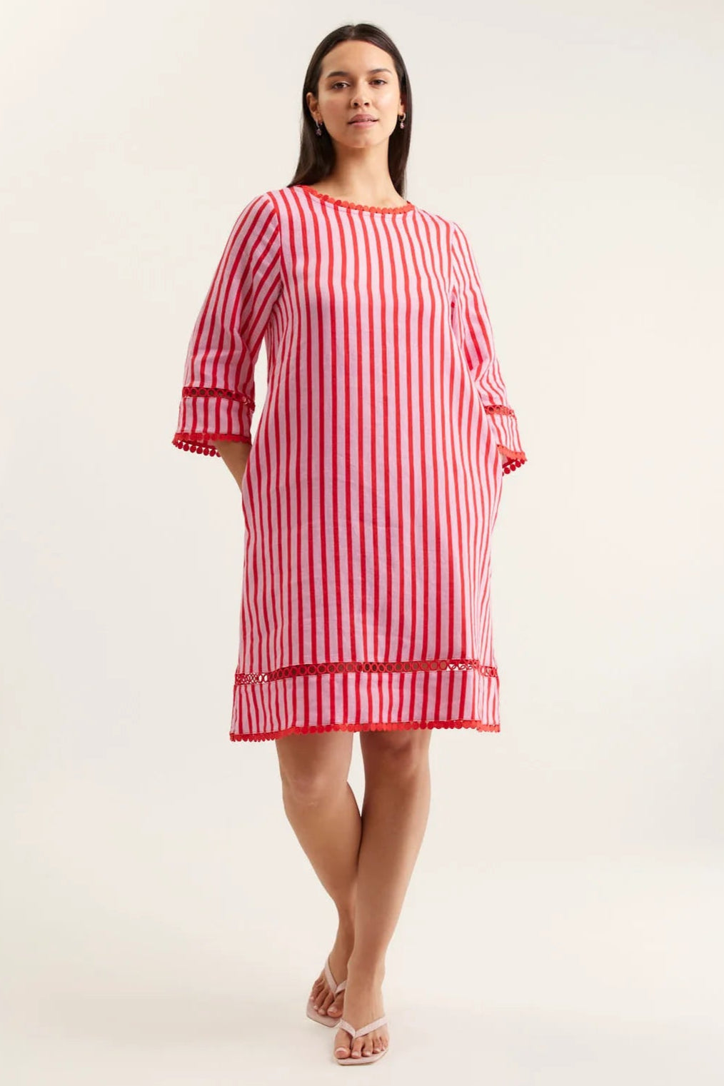 Alessandra Claire Bretton Linen Dress Pink Red