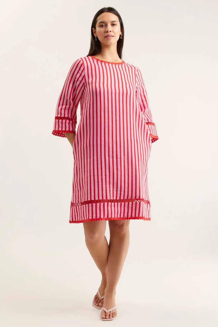 Alessandra Claire Bretton Linen Dress Pink Red
