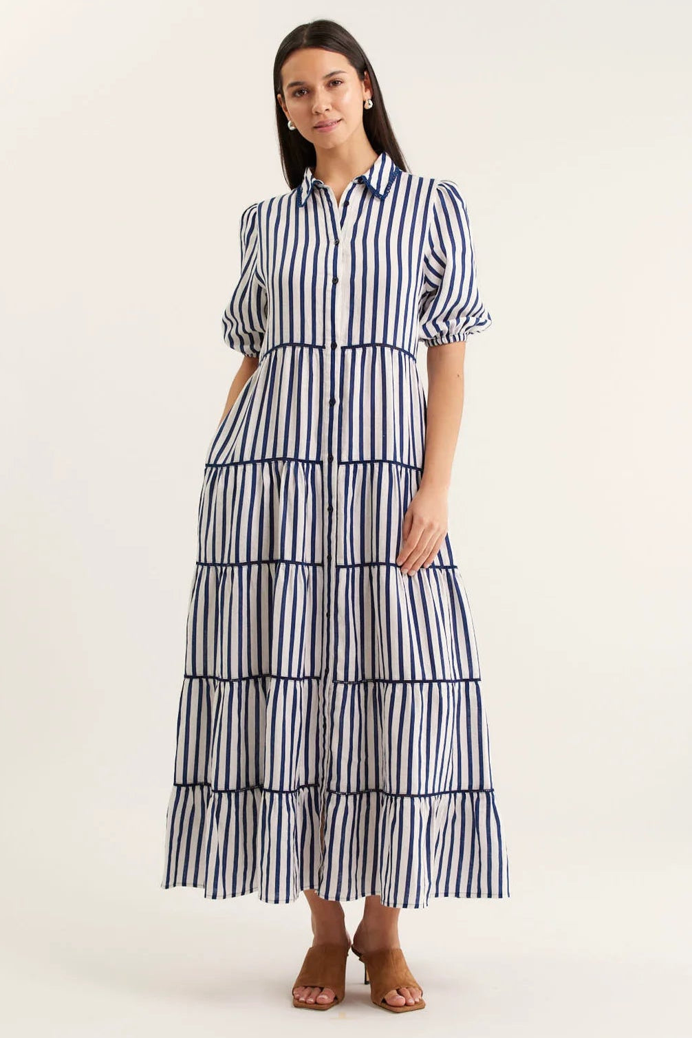 Alessandra Marlow Bretton Linen Dress Navy White