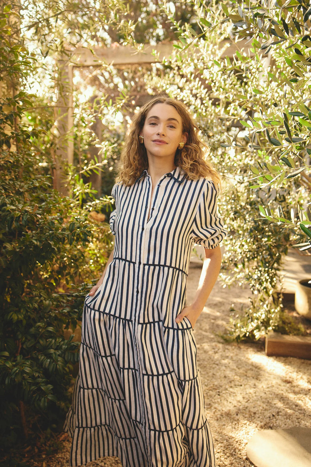Alessandra Marlow Bretton Linen Dress Navy White
