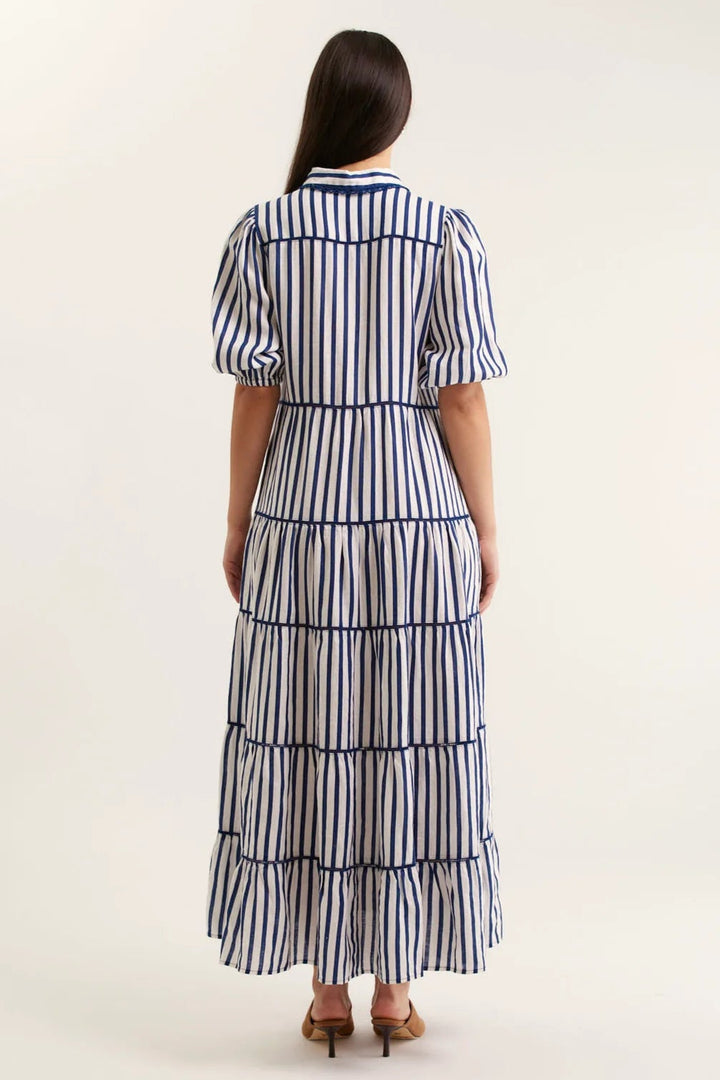 Alessandra Marlow Bretton Linen Dress Navy White