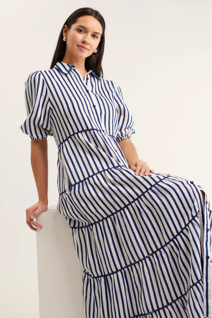 Alessandra Marlow Bretton Linen Dress Navy White