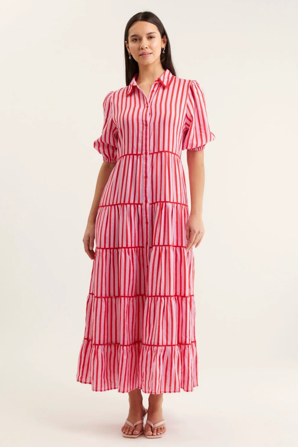Alessandra Marlow Bretton Linen Dress Pink Red