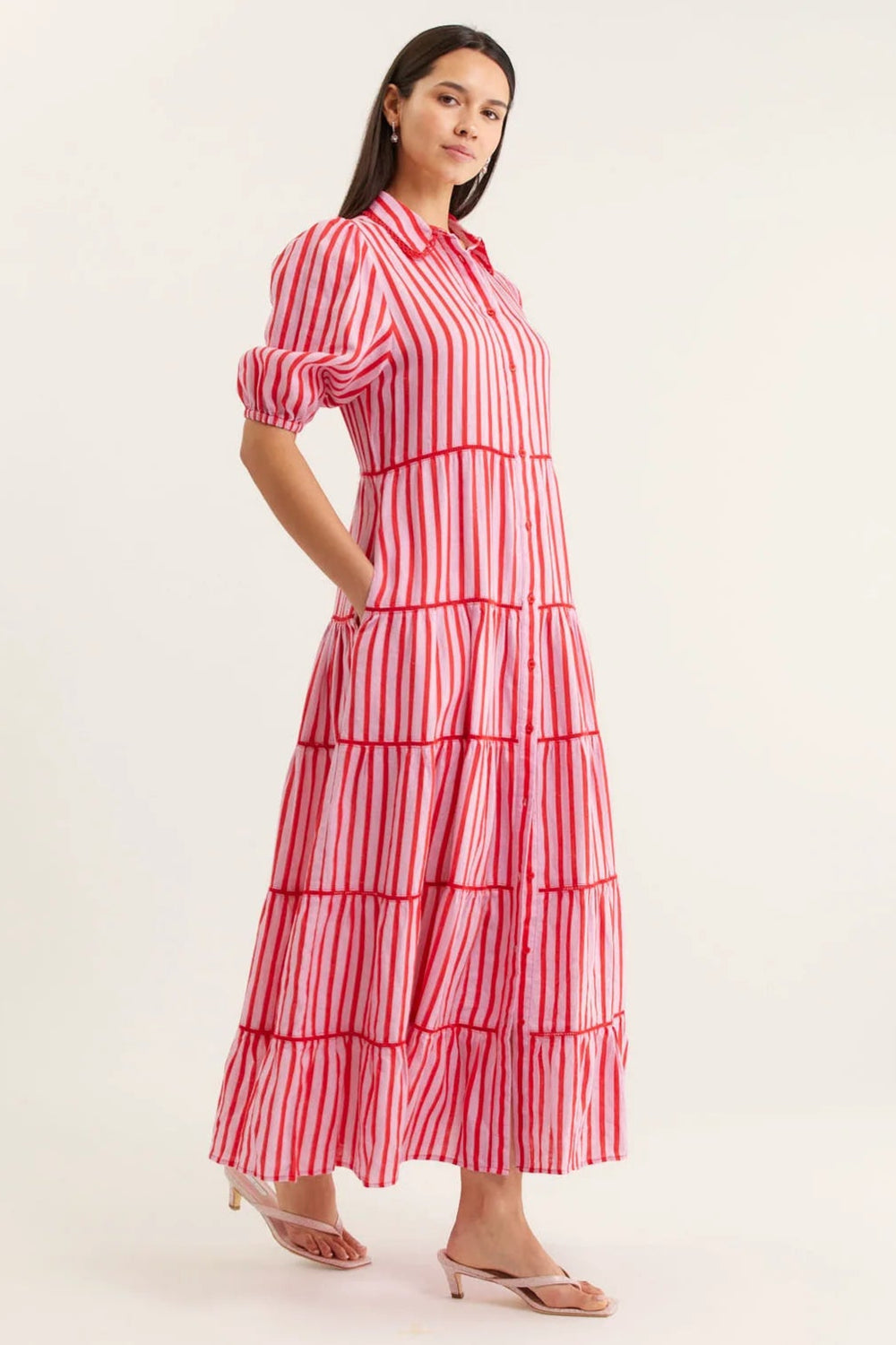 Alessandra Marlow Bretton Linen Dress Pink Red