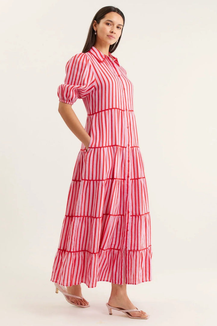 Alessandra Marlow Bretton Linen Dress Pink Red
