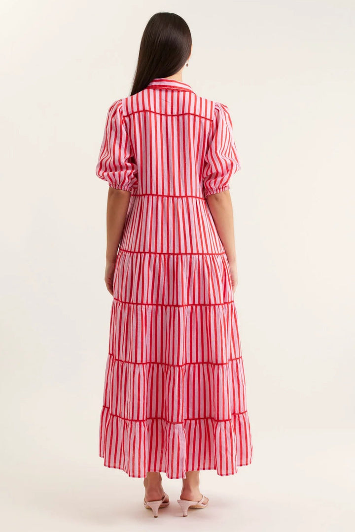 Alessandra Marlow Bretton Linen Dress Pink Red