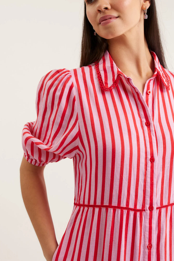 Alessandra Marlow Bretton Linen Dress Pink Red